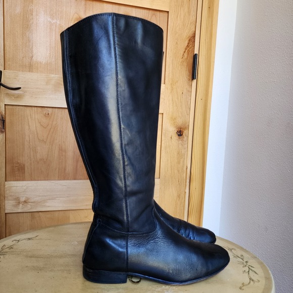 Corso Como Shoes - Corso Como 7.5M Black Leather Tall Riding Boots Preppy Quiet Luxury Equestrian